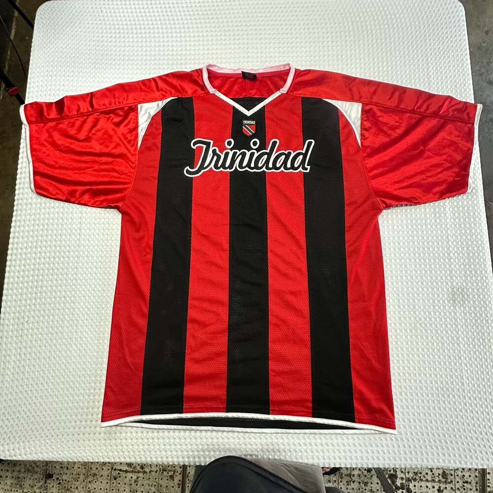Delf Trading Inc Trinidad Red and Black Striped Soccer Jersey Size 2XL